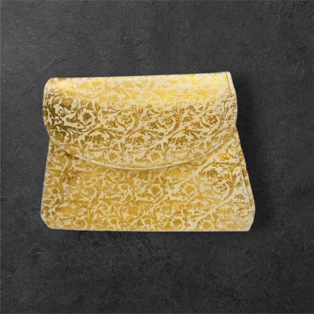 MCM Vintage Embossed Gold & White Leather Clutch Evening Bag - Picture 1 of 11